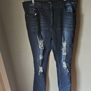 Lucky & Blessed Dark Blue Denim jeans with lace detail behind the distressing